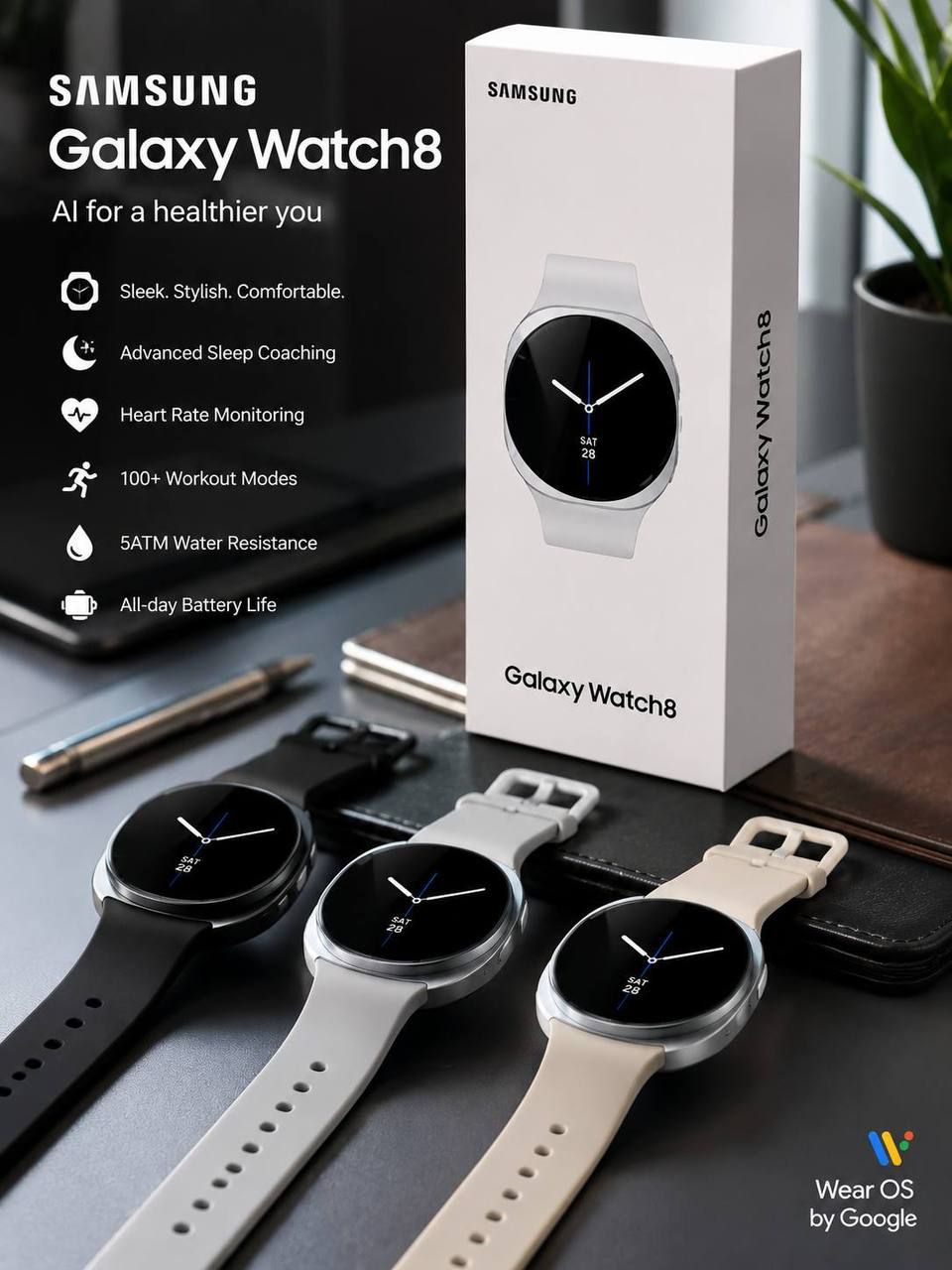 برند: Samsung مدل: Watch 8 نوع نمایشگر: AMOLED کیفیت تصویر: HD صفحهنمایش: لمسی باتری: شارژدهی عالی طراحی: مدرن و شیک جنس بدنه: باکیفیت اتصال: بلوتوث کاربری: روزمره، ورزشی، رسمی سازگاری: اندروید و iOS (در صورت پشتیبانی مدل) توضیحات محصول ساعت هوشمند Samsung Watch 8 با طراحی زیبا و کیفیت ساخت بالا، انتخابی مناسب برای افرادی است که به دنبال یک ساعت هوشمند با امکانات کاربردی هستند. این مدل به صفحهنمایش AMOLED مجهز شده که تصاویر را با رنگهای زنده، وضوح بالا و روشنایی مناسب نمایش میدهد. باتری با شارژدهی مطلوب، طراحی مدرن و کیفیت ساخت عالی، استفاده از این ساعت را در طول روز لذتبخش میکند. این محصول برای استفاده روزمره، ورزش، محل کار و مهمانی گزینهای مناسب بوده و ظاهر شیک آن با هر نوع استایلی هماهنگ میشود.