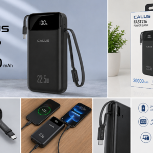 پاوربانک CALUS مدل FAST216 ظرفیت 20000 میلی‌آمپرساعت | توان 22.5 وات | کابل سرخود | فست شارژ